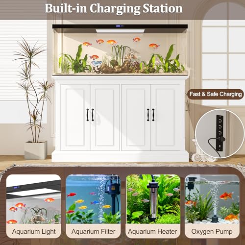 Image of 55-75 Gallon Aquarium Stand with Power Outlet, Heavy Duty Fish Tank Stand with 4 Cabinets, Storage Cabinet for Turtle Tank & Reptile Terrarium, 880LBS (50 inch-White)