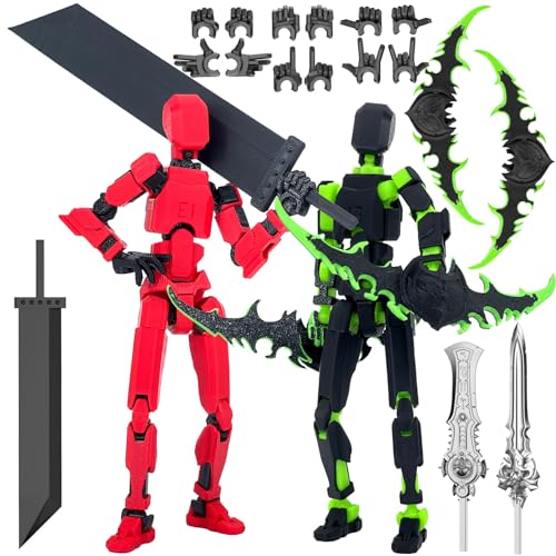 (Assembly Completed) T13 Action Figure Set, Titan 13 Robot Action Figure 3D Printed robo 13 Lucky 13 Articulated, Dummy Gift for Collectors Desktop Decorations, Black Green/Red Black