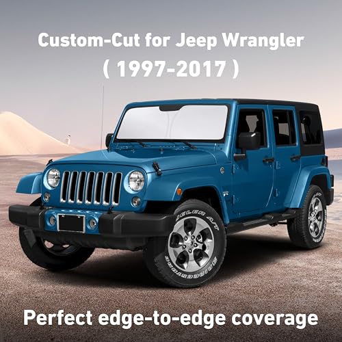 Image of EcoNour Windshield Sunshade Compatible for Jeep Wrangler 1997-2015 2016 2017, Sun Visor for Front Windshield & Window Sun Shade Cover, UV Heat Blocker & Protector, Car Accessories
