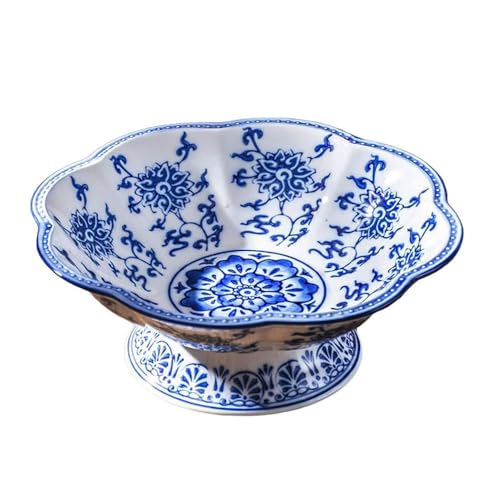 Aimusego Ceramic Fruit Basket Bowl for Kitchen Countertop Storage, Large Blue and White Salad Bowls, Dessert Bowls, Decor Centerpiece for Kitchen Counter or Dining Room Tables