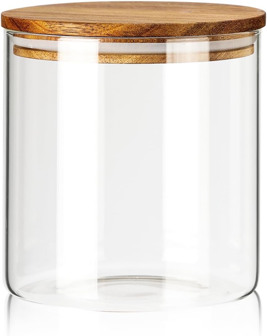 Labina Glass Storage Container Airtight Food Jars Kitchen Canister with Wood Lids, 71 Oz Wide Mouth Pantry Organization Glass Jar for Flour, Sugar, Cookie, Spagetti, Nuts and Candy (2 Pack)