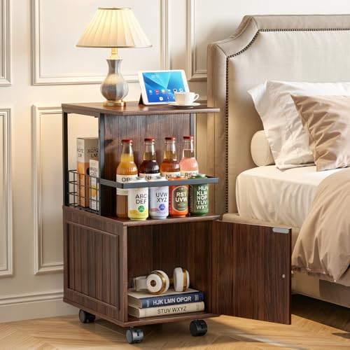 Kssiaz Farmhouse End Table with Storage Cabinet, Narrow Side Table