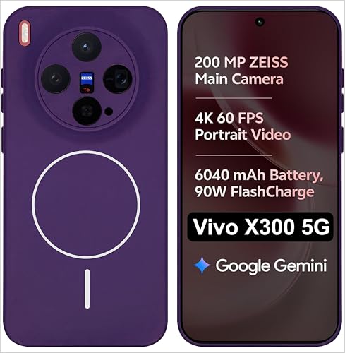 Image of Silicone Back Cover Case for Vivo X300 5G | Soft Micro-Fibre Lining Inside | Magsafe Print On Back Side Camera Protection Bump | Shockproof Back Cover Case for Vivo X300 5G (Purple)