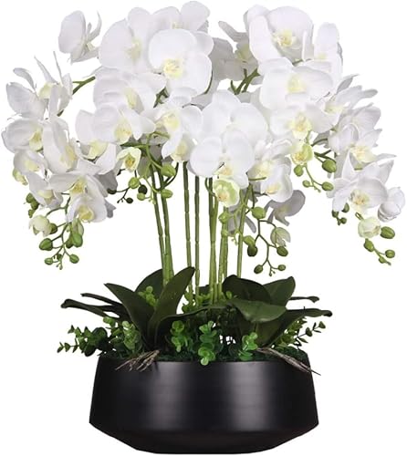 MYUYEE Artificial Fake Flowers Artificial Flowers In Potted Orchids Artificial Silk Flowers Phalaenopsis Dining Room Living Room Table Decoration Wedding Decor Artificial Ower A