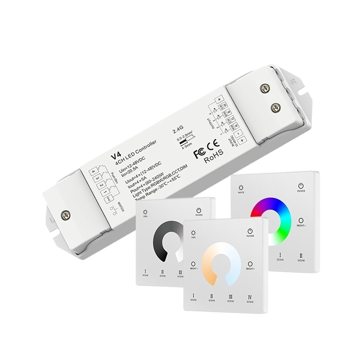 V4 RGBW Controller DC 12-48V RGB RGBW LED Light Strip Controller 2.4G Remote Control Wall Mounted Touch Screen(V4)