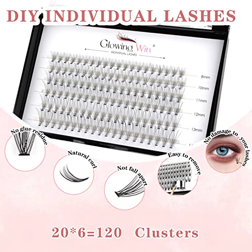 Glowingwin Cluster Lashes 120 PCS Individual Lashes Natural Look False Eyelashes Individual Soft C Curl DIY Eyelash Extensions At Home(10D Mix8-14mm 0.07C Curl) - Image 2