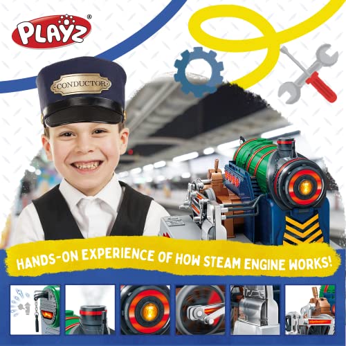 Playz Train Steam Engine Model Kit to Build for Kids with Real Steam, STEM Science Kits for Kids, Model Engine Kits for Adults and Educational Hobby Gift, Mini Engine Set, Engineering Toy Boys & Girls