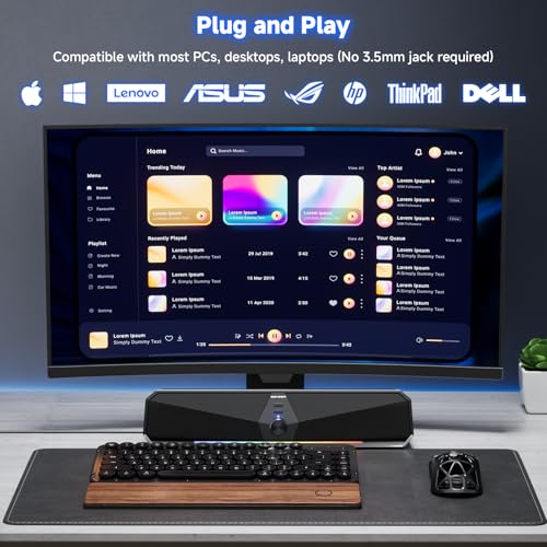 SENZER CS30 Bluetooth Computer Speakers for Desktop, USB Plug & Play PC Speakers with Dynamic LED Light, Stereo Sound Soundbar for Desktop Laptop Monitor (USB-C Adapter Included) by SENZER - Image 5
