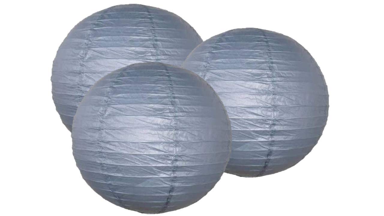 Pack of 3 Paper Lantern Lampshade Party Birthday Baby Shower Wedding Celebration Decoration (Grey, 14" (35cm))