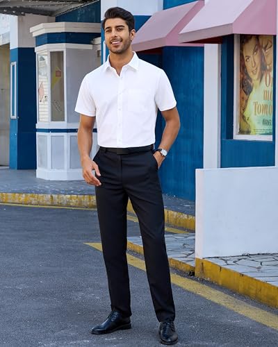 Alimens & Gentle Mens Short Sleeve Dress Shirts Regular Fit Stretch Wrinkle-Resistant Button Down Shirts3