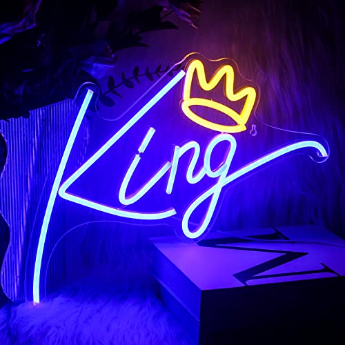 Ineonlife King Neon Sign Blue Letters Led Neon Light Pink Crown Led Neon Signs Wall Decorative Lights For Bedroom Kids Room Teen Boys Room Birthday Wedding Party Bar Decor With Usb Power #TOP3