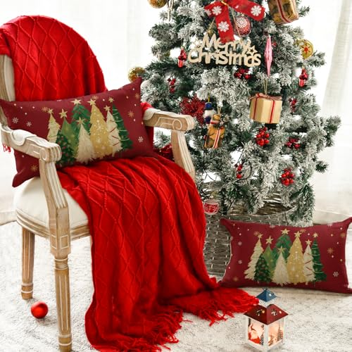 Housses de coussin sapins de Noël rouge pour protéger le canapé - 6