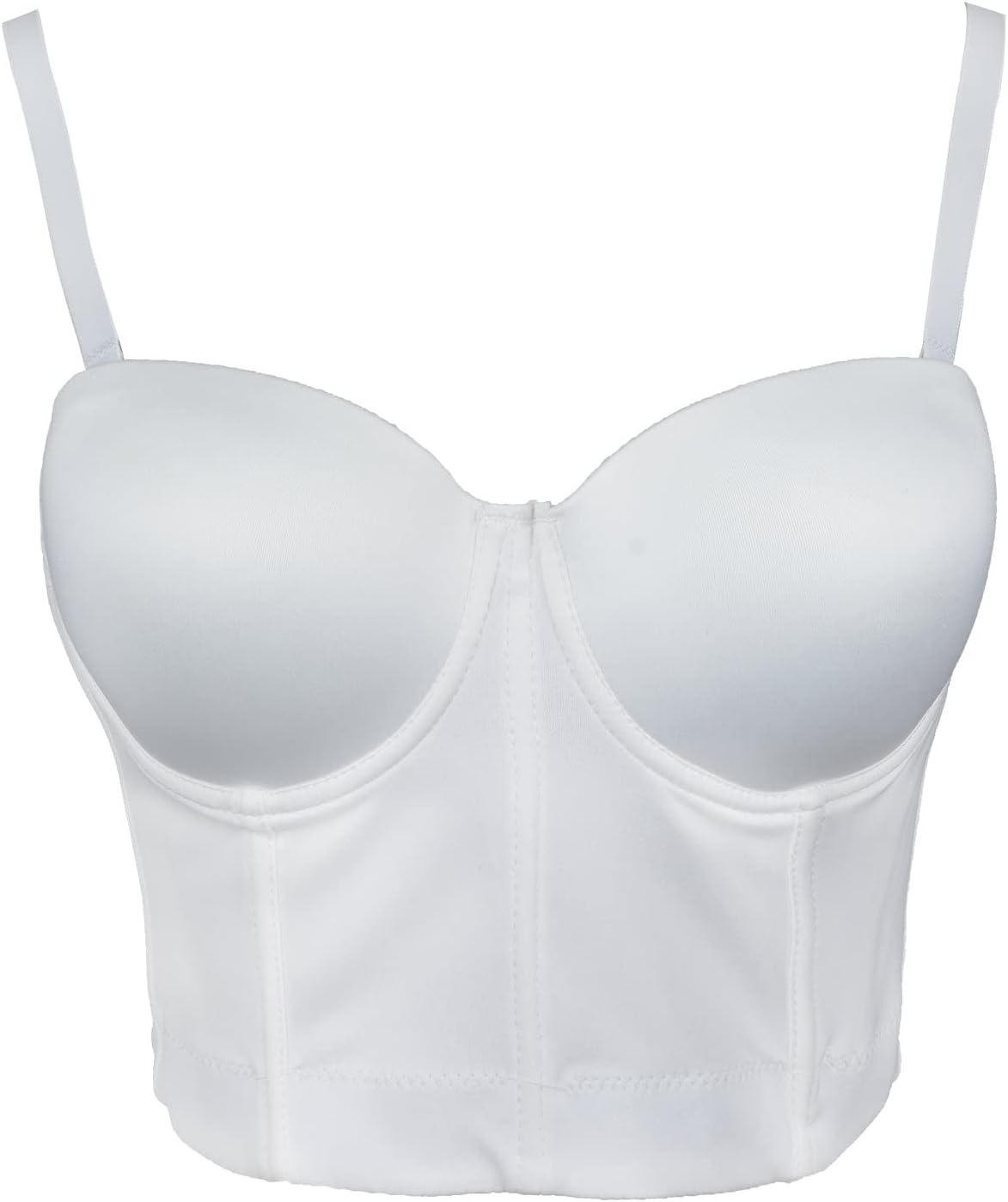 ELLACCI Women White Smooth Push up Bustier Crop Top Corset Bra with Detachable Straps - Image 6