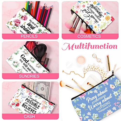 Talltalk 8 Pcs Christian Gifts for Women Religious Gifts Christian Cosmetic Bags Inspirational Bible Verse Pencil Pouch Makeup Bags with Zipper for Travel Women Mothers Day(Novelty Pattern)3