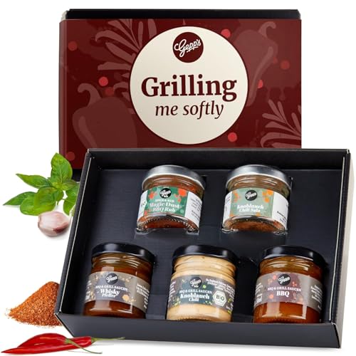 Gepp's Feinkost Grilling me softly I Männergeschenk mit Gewürzen & BBQ Saucen I Grillgeschenk für Männer I Geschenk mit Spezialitäten wie Magic Spice Gewürz & Whiskey Pfeffer