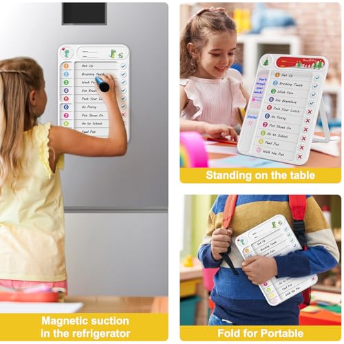 Image of Magnetic Chore Chart for Kids, ADHD Task Tracker Easy-Check Routine Dry Erase Board, to-Do List Planning Tool with Stand for Fridge /Desk /Home /School, 6 Reusable Sheets, 3 Markers