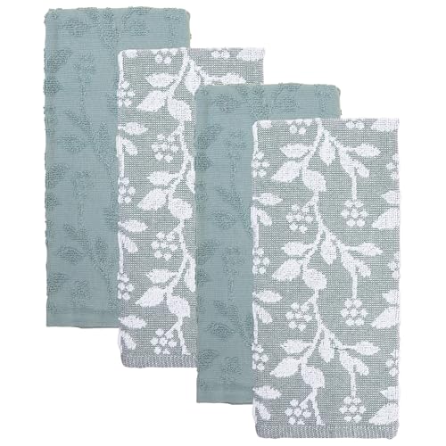 Image of Kitchen Towels, Blue and White Floral Cotton Hand Towels 4 Pack Absorbent Hand Drying Cloths, 18 x 28 Kitchen Linens
