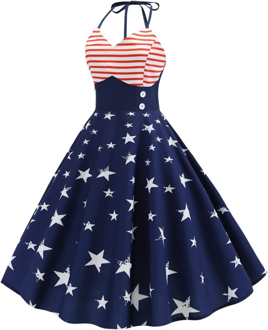 Women 50s 60s Vintage Sleeveless Polka Dot Cocktail Swing Dress Retro Audrey Hepburn Patchwork Midi Evening Rockabilly Dress - Image 3