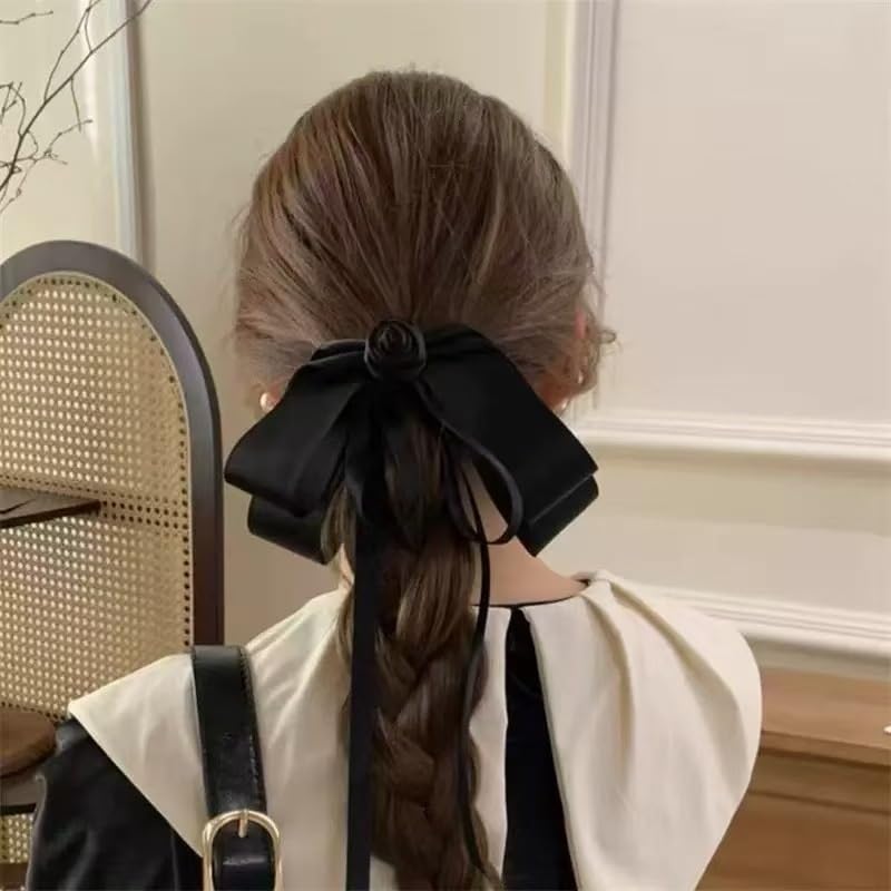 Retro Black Camellia Ribbon Hair Accessory Updo Fabric Headwear image 4