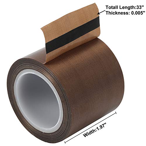 Homend PTFE Coated Fabric Teflon Tape Adhesive Tape High Temperature Teflon Tape for Vacuum, Hand and Impulse Sealers Machine Sealing Tape 10M (1.97inch x 33feet(W*L))