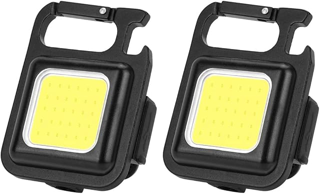 Small Flashlight, 2pc Mini Multifunctional Keychain Emergency Light COB Mini Flashlight with 4 Light Modes, 500 Lumen Portable Mini LED Work Light, Portable Magnetic Waterproof Keyring Torch