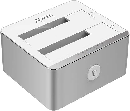 Alxum USB 3.0 to SATA Hard Drive Docking Station for 2.5 or 3.5 inches HDD/SSD, SATA I/II/III Hard Drive Duplicator Dock, Support 2X 18TB Drives & UASP with Offline Clone Function, Aluminum Silver