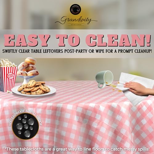 Image of Grandipity Plastic Table Cloth Disposable 12 Pack 84 inch Round Gingham | Plastic table covers, durable disposable tablecloths, fade and tear-resistent table cover for party, event