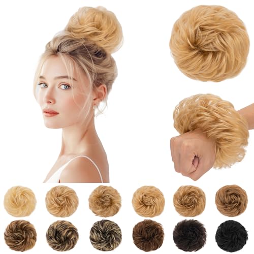 SEGO Pro Voluminous Curly Messy Real Hair Bun Scrunchie Human Hair Piece for Women, 30g, 24R# Natural Blonde
