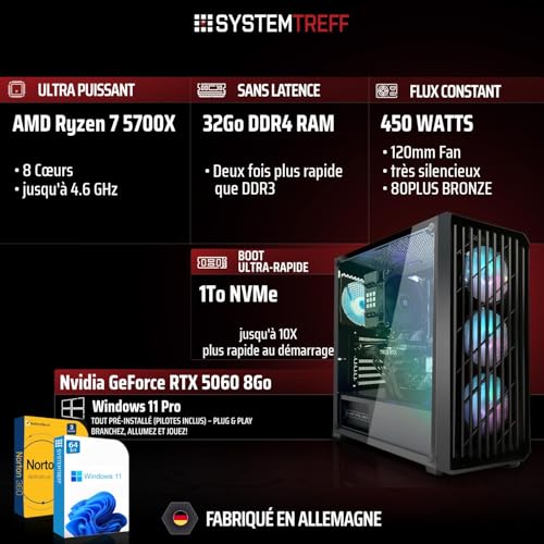 SYSTEMTREFF PC Gamer - AMD Ryzen 7 5700X - RTX 5060 8Go – vue 2