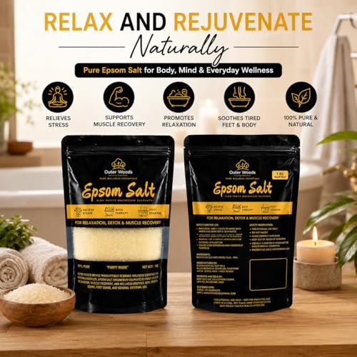 Image of Epsom Salt 1kg (99% Pure Magnesium Sulphate) for Bath Soak, Foot Soak, Muscle Recovery, Relaxation, Stress Relief & Home Gardening | Premium Bath Salt for Men & Women