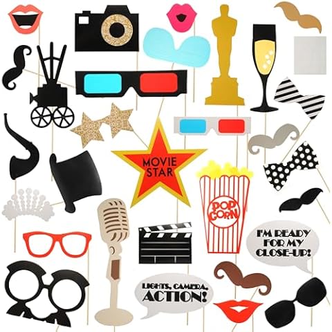 LASLU Movie - Hollywood Party Photo Booth Props Kit - 33 Count Cover