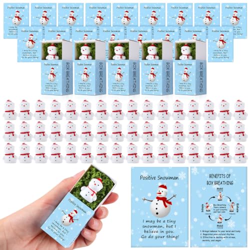 Cinnvoice 50 Sets Christmas Bulk Gifts for Coworkers Mini Lucky Duck with Box for Employee Gifts Encouragement Breathing Appreciation Emotional Cheer Tiny Pocket Animal for Group Teams (Snowman)