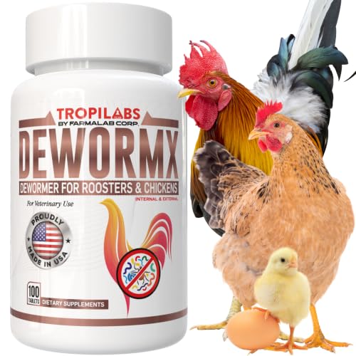Tropilabs Farmalab Natural Dewormer Internal & External 100 Tabs Poultry - Vitamin for Poultry Rooster Hen Chicken Baby Chick, hens. Made in USA.