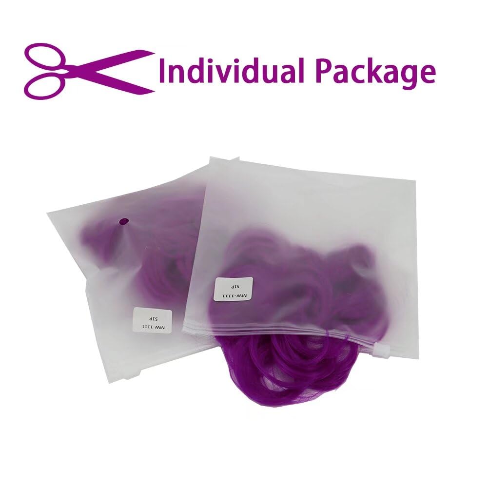 LaLuLoLi Women's Thick Hair Bun 2PCS Purple Curly Wavy Updo Hair Bun Extensions Synthetic Heat Resistent Natural Fiber Messy Hairpieces for Women Party Daily Use (#51P Purple Color) - Image 4