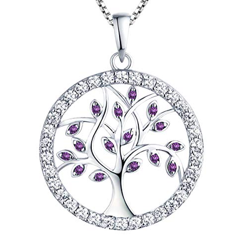 YL Collar Árbol de la Vida Plata de Ley 925 Colgante con Amatista Collares para Mujer Madre Mamá Abuela