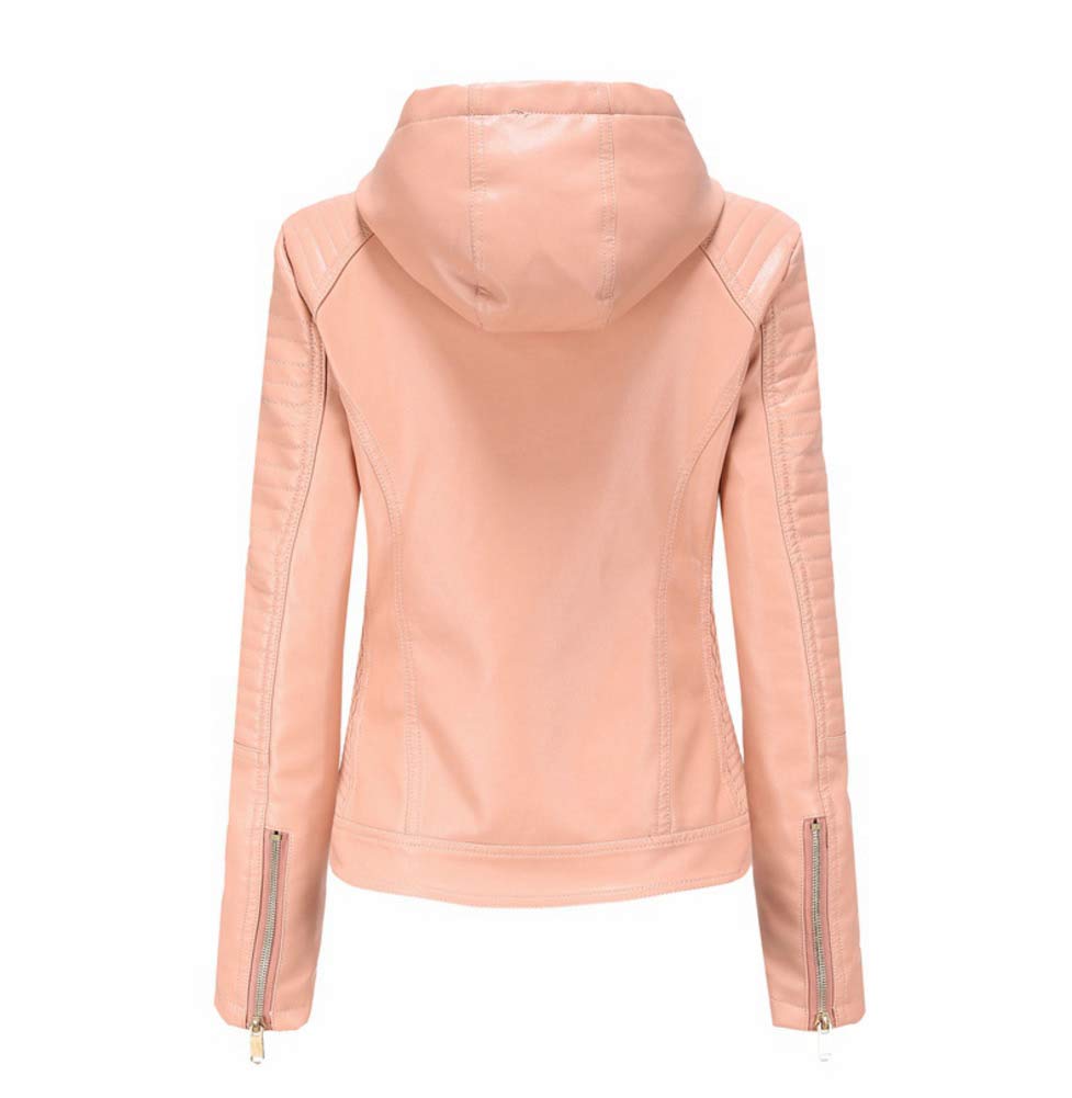 DISSA Damen Kunstleder Kapuzenjacke Kurzer Reißverschluss | Gesteppte Schultern, Fleece-Futter, RV-Bündchen, Seitentaschen. Winterjacke, Basic-Oberbekleidung