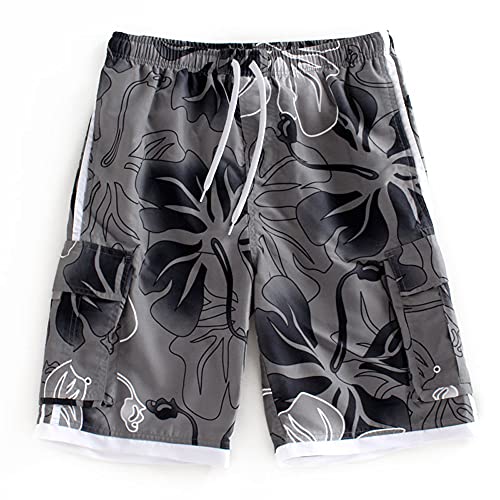Palmwave Men's Hawaiian Microfiber Swimtrunk - Three Cargo Pockets, Two Side Pockets, Multi Prints, Designed in Hawaii