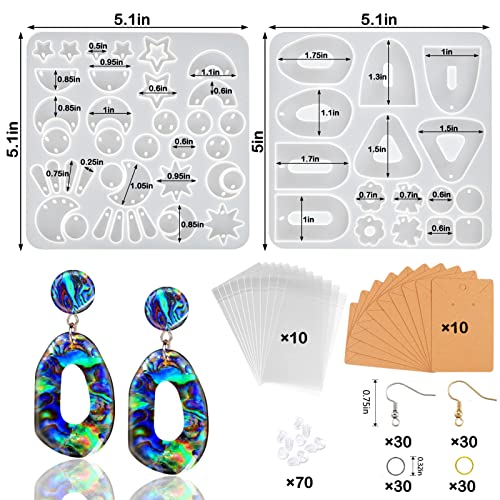 Juome Earrings Resin Molds Silicone, 54Pcs Earring Silicone Molds For Epoxy Resin With Hole, Resin Jewelry Molds For Diy Crafts Earrings Necklace Pendant Keychains Making #TOP5