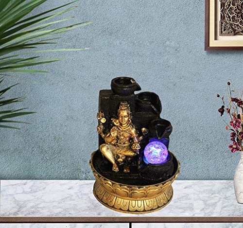 Image of GTC Polystone Beautiful Lord Shiva Water Fountain Show Piece with Crystal Ball LED Light and Mini Pump 7121B (Multicolour)