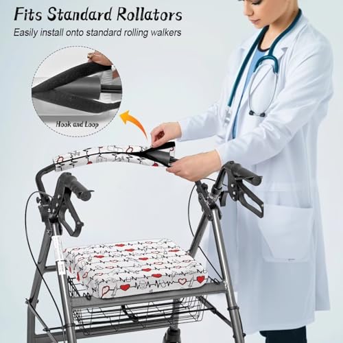 Image of Heartbeat Love Rollator Walker Seat and Backrest Covers Universal Walkers Seat Covers Soft Adjustable Accessories for Rollator Walkers for Seniors Women Men