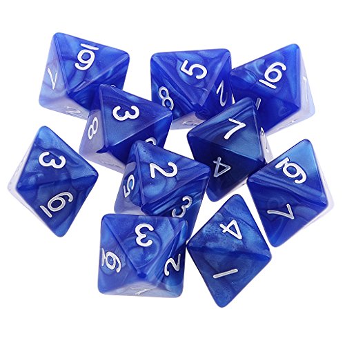 Tiuimk Juego de 10 dados de 8 caras con patrón de perlas, color azul, perfectos para juegos de mesa y MTG RPG