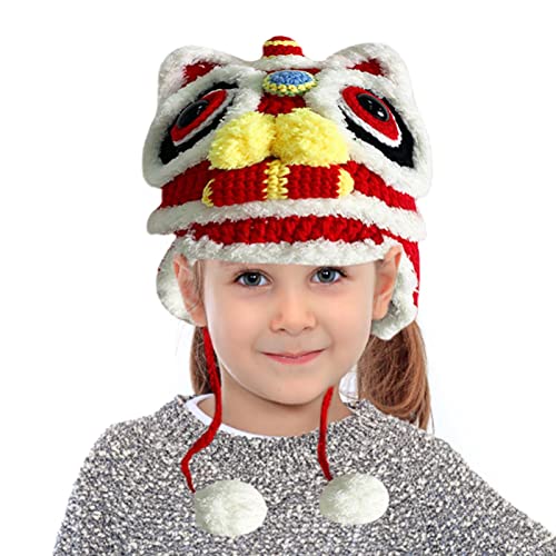 Chapéu de pelúcia do zodíaco chinês | Estilo Chinês Red Lion,Bonés peludos do festival da primavera