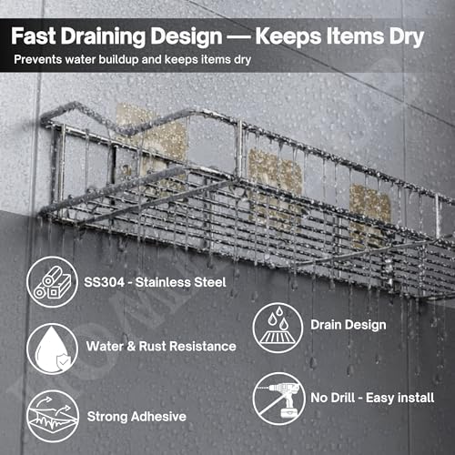 Image of 8 Pcs Bathroom Organiser Without Drill | Self Adhesive Wall Shelf Organizer & Soap Stand for Kitchen Bathroom | Toothbrush & Shampoo Holder Wall Shelf Stand (Silver)