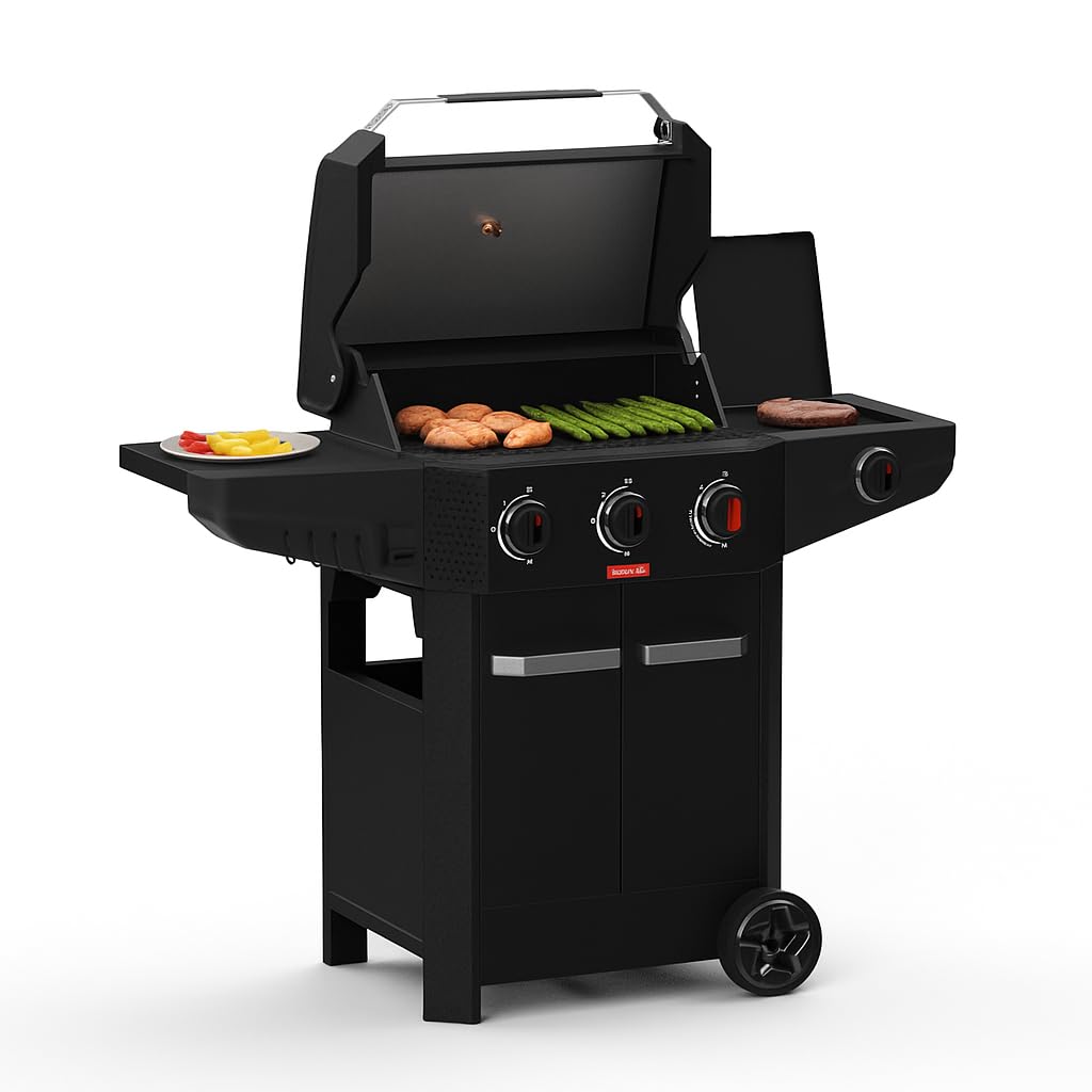 Barbecook grill gazowy Luca 312 z szafką i palnikiem bocznym czarny 133,4 x 60,3 x 112,3 cm