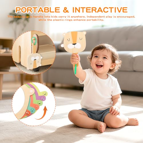 Montessori Toys for Babies 6-12 Months, 7 in 1 Wooden Educational Development Toys Sensory Learning Gift for Toddlers with Object Permanence Box, Emotion Learning Mirror, Tissue Box,Rainmaker and More - Image 4