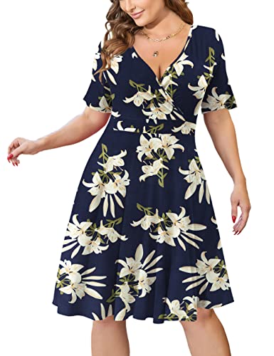 Image of Ahlaray Plus Size Faux Wrap Dress for Curvy Women with Pockets