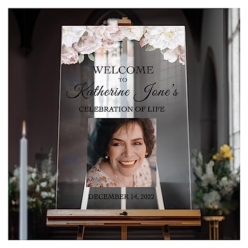 Floral Funeral Reception Sign - Celebrating The Life Of Poster - Life Celebration Poster - Personalized Funeral Reception Poster - Custom Memorial Sign With Photo