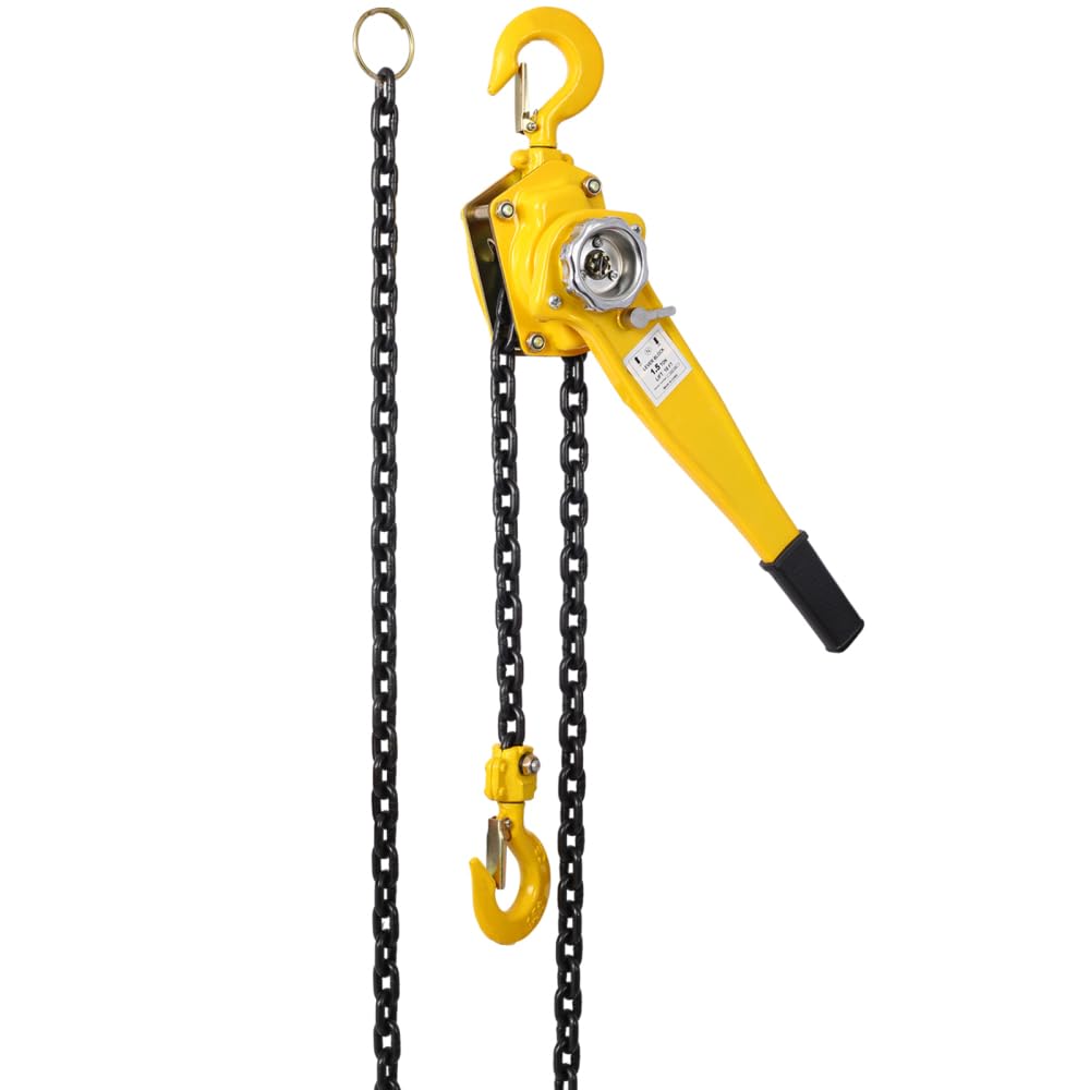 Lever Chain Hoist 1 1/2 Ton 3300LBS Capacity 5 FT Chain Come Along with Heavy Duty Hooks Ratchet Lever Chain Block Hoist Lift Puller (1.5Ton 20FT)