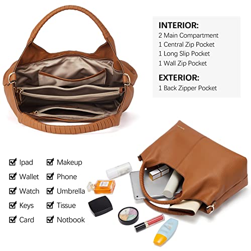 Image of BOSTANTEN Hobo Bags for Women Faux Leather Purses and Satchel Shoulder Bag Bucket Handbags Large Hobo Purse with Tassel -Choice Color.