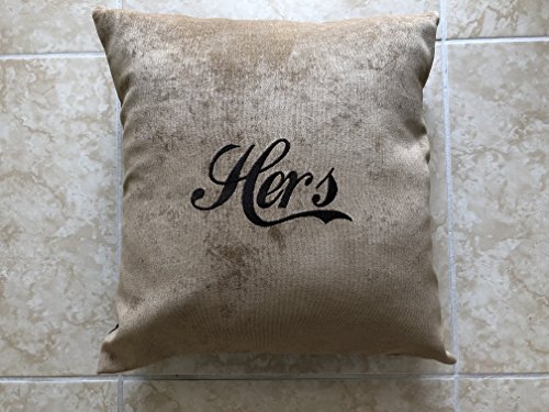 Stitch N Art By Michelle Throw Pillow Set Embroidered His-Hers On Camel Upholstery Size 18X18 Inches Material Matches Chair Head Cover Cover Only #TOP2
